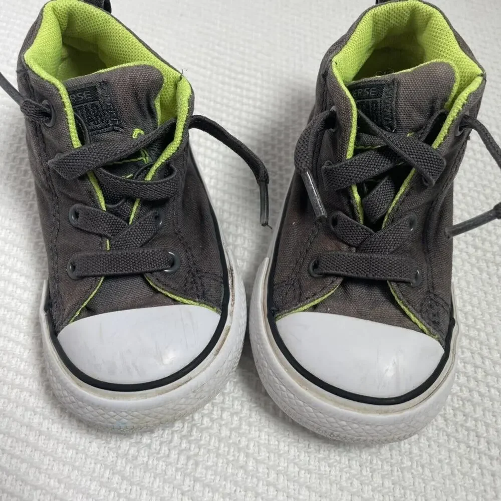 Converse Kids Gray and Neon Green High-Top Sneakers